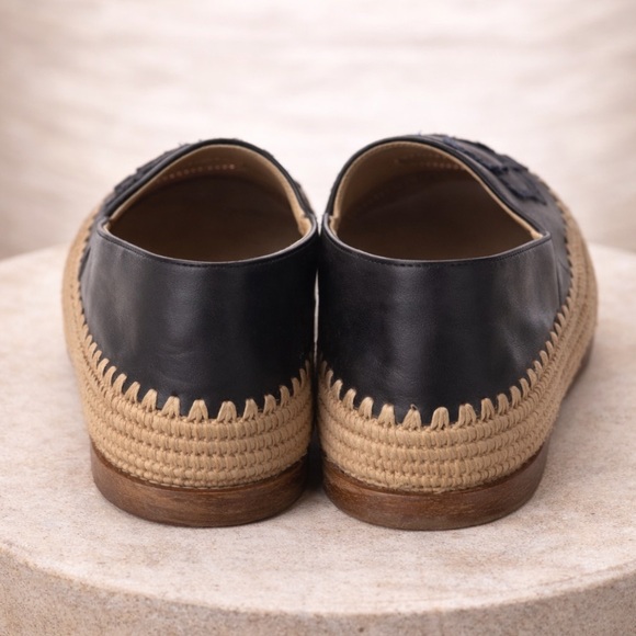 CHANEL Black Leather CC Espadrilles Flats SIZE 11| Classic Logo | Made in Spain - Picture 3 of 4